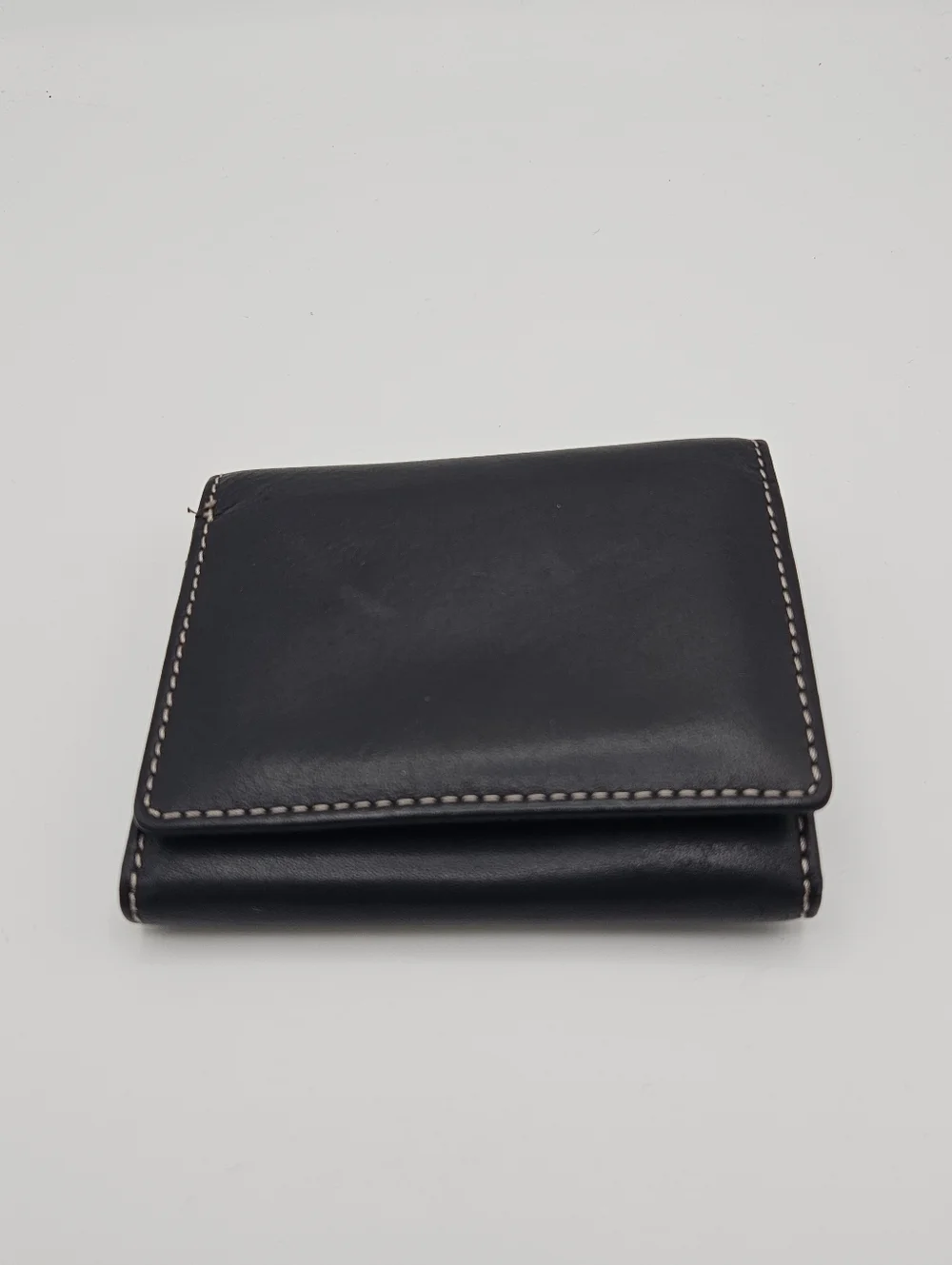 Black genuine leather trifold wallet
